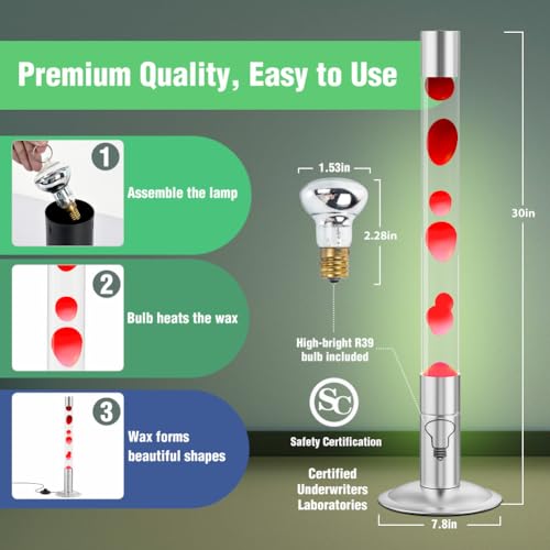 30-Inch Liquid Motion Lamp (Red Wax + White Liquid)