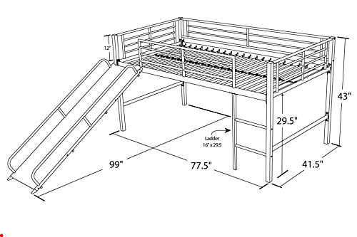 Junior Twin Metal Loft Bed with Slide