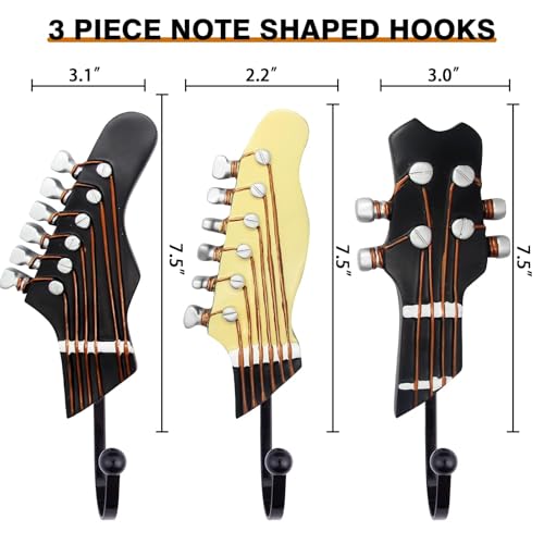Guitar Shaped Decorative Hooks - 3 Pack