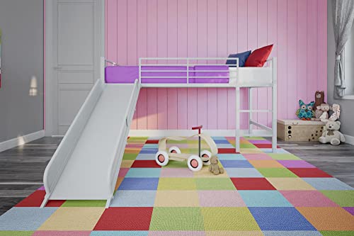 Junior Twin Metal Loft Bed with Slide