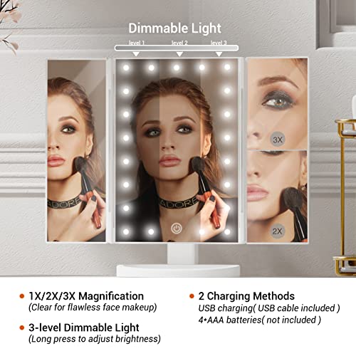 Makeup Vanity Desk with Lighted Mirror - White and Gold