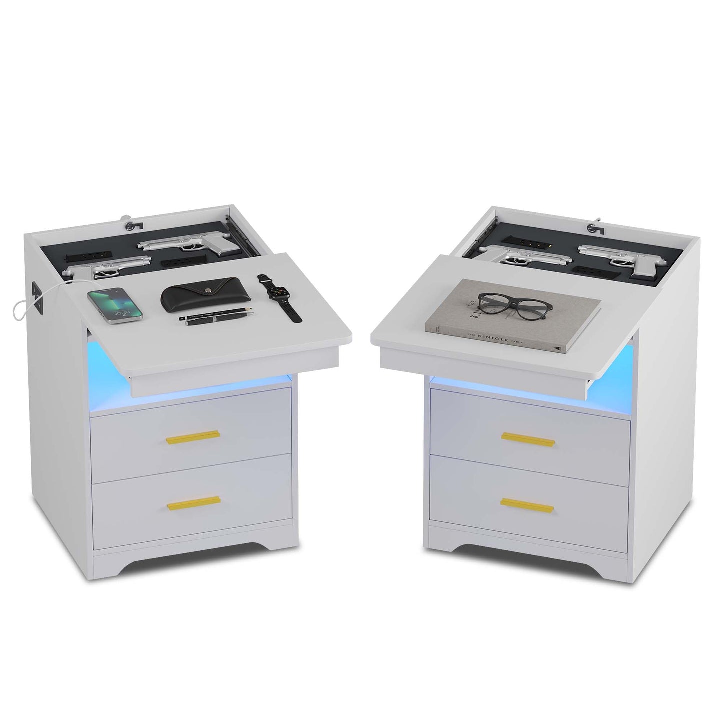 Nightstand with Charging Station and LED Lights - Set of 2