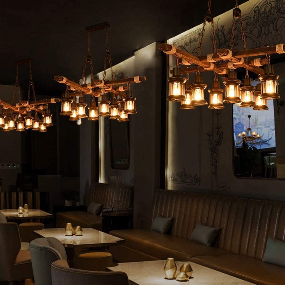 Industrial Wooden Hanging Chandelier