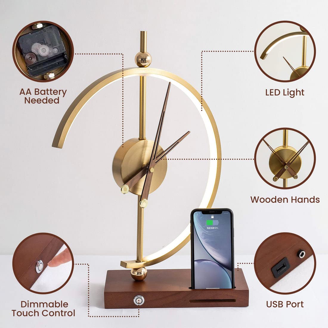 Clock Desk Lamp with Wireless Charger