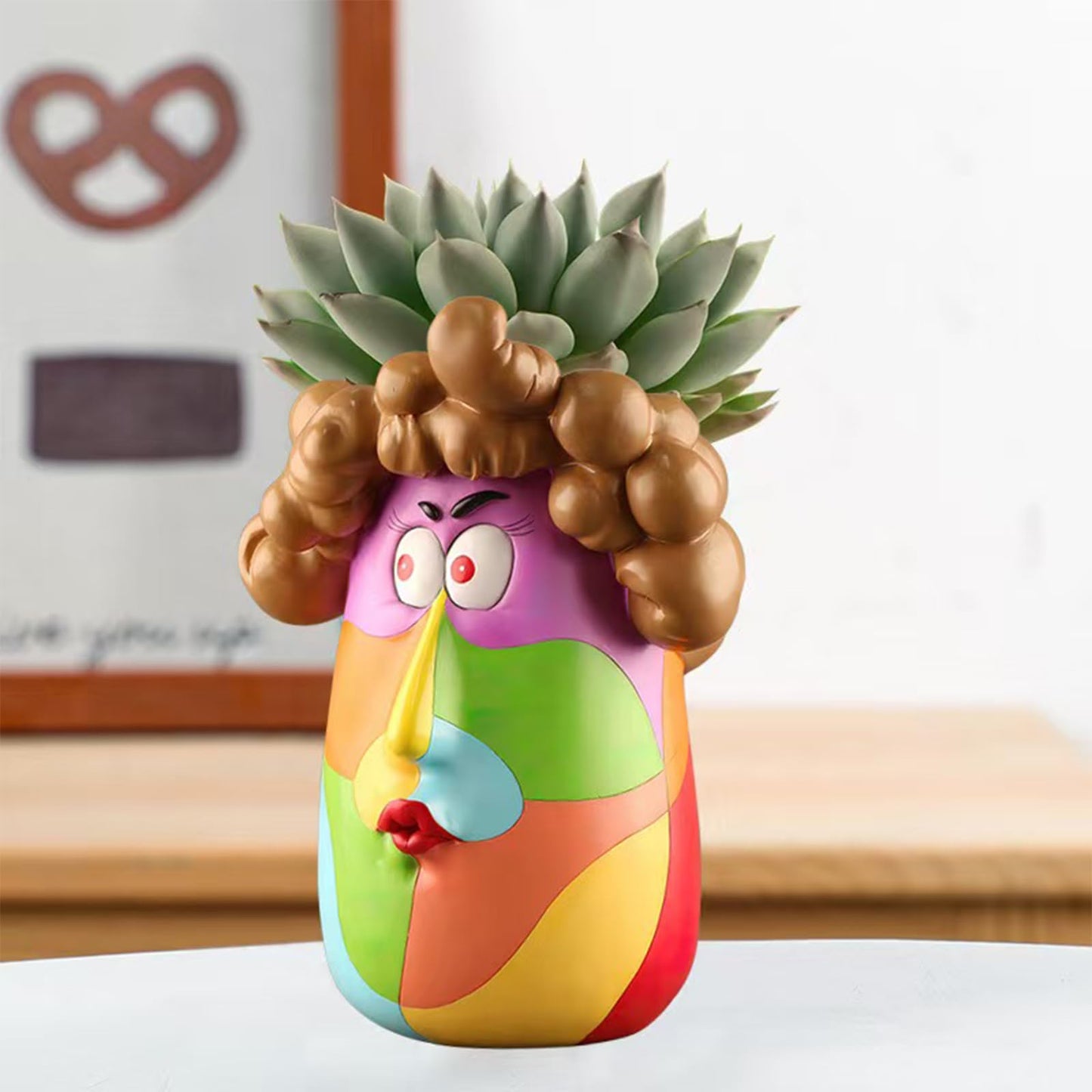 TOZLU Curly Haired Girl Abstract Planter