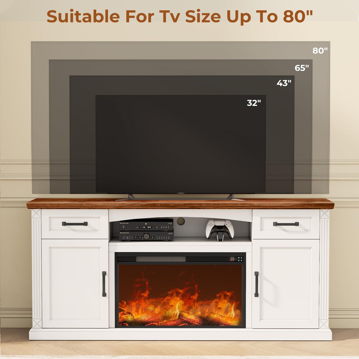 Farmhouse Entertainment Center with Electric Fireplace
