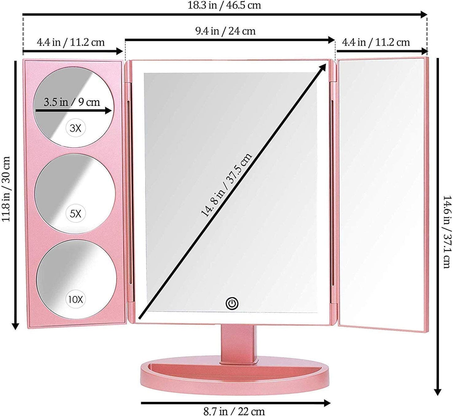X-Large Vanity Makeup Mirror with LED Lights - Rose Gold