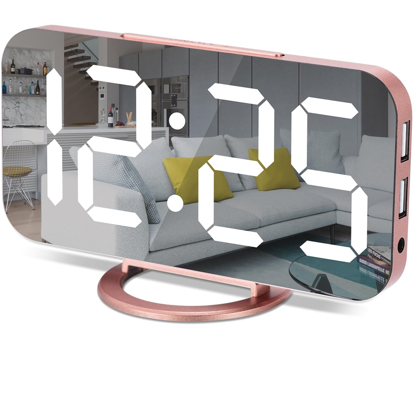 Mirrored LED Digital Alarm Clock with USB Ports
