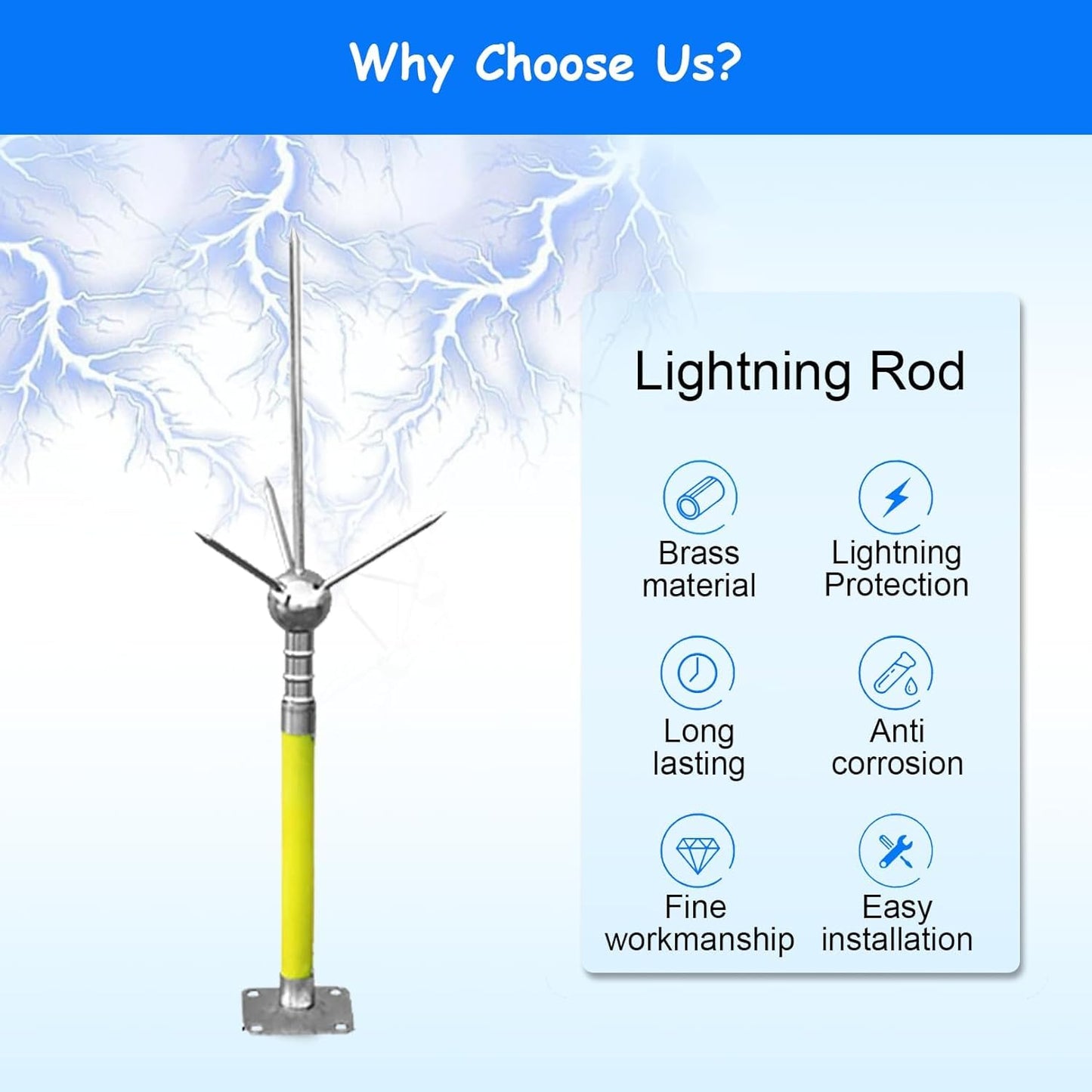 Insulated Lightning Rod Kit for Home Protection