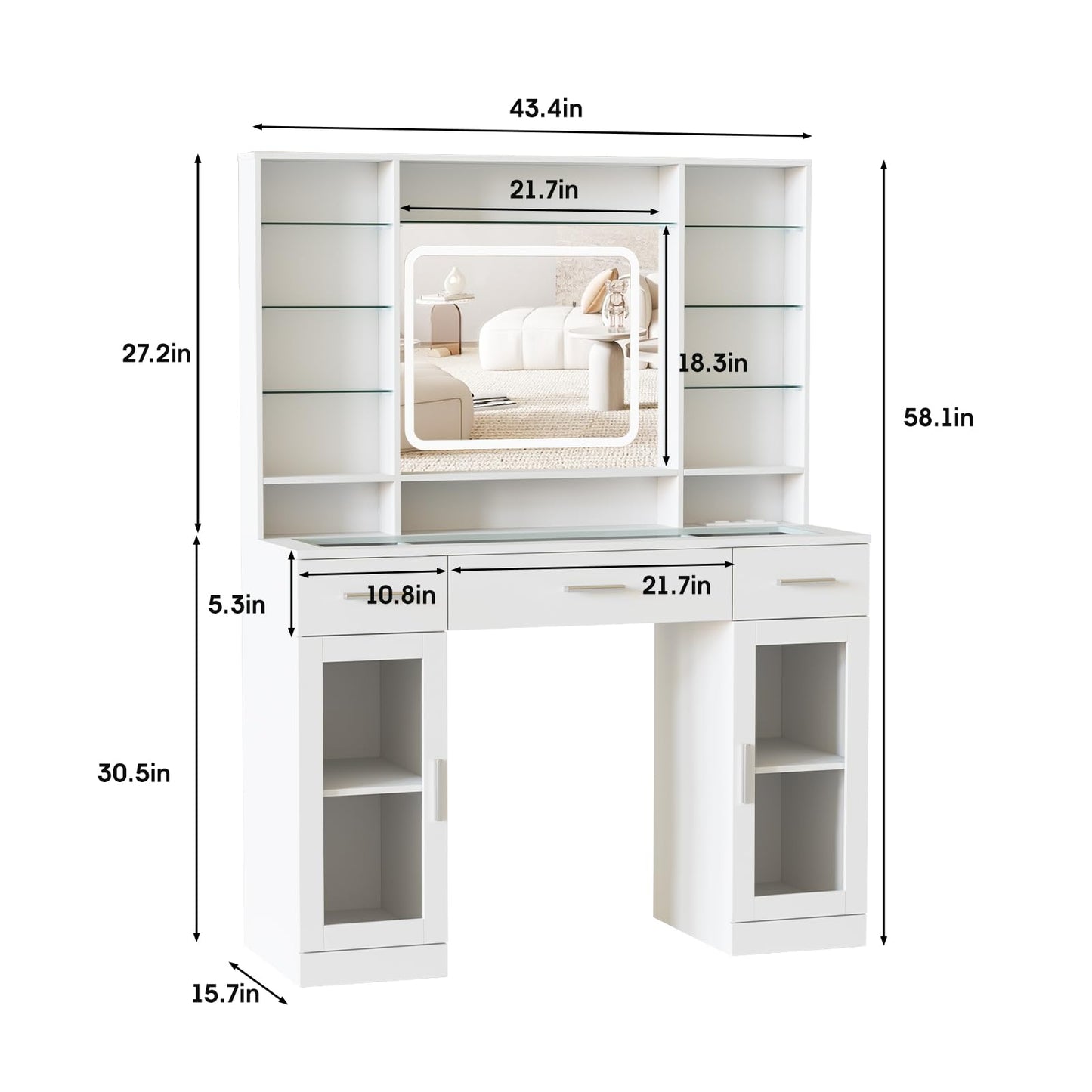 Makeup Vanity Desk with Lights and Outlets