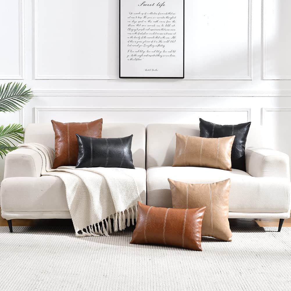 Faux Leather Patchwork Pillow Covers (Set of 2)