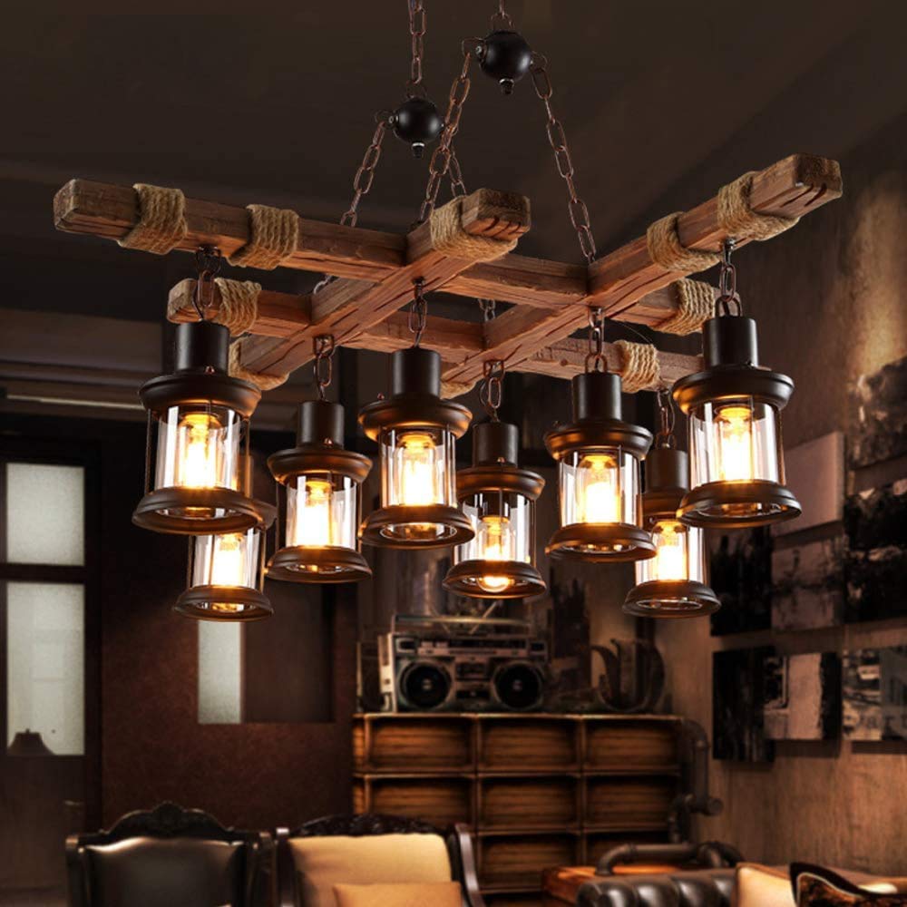 Industrial Wooden Hanging Chandelier