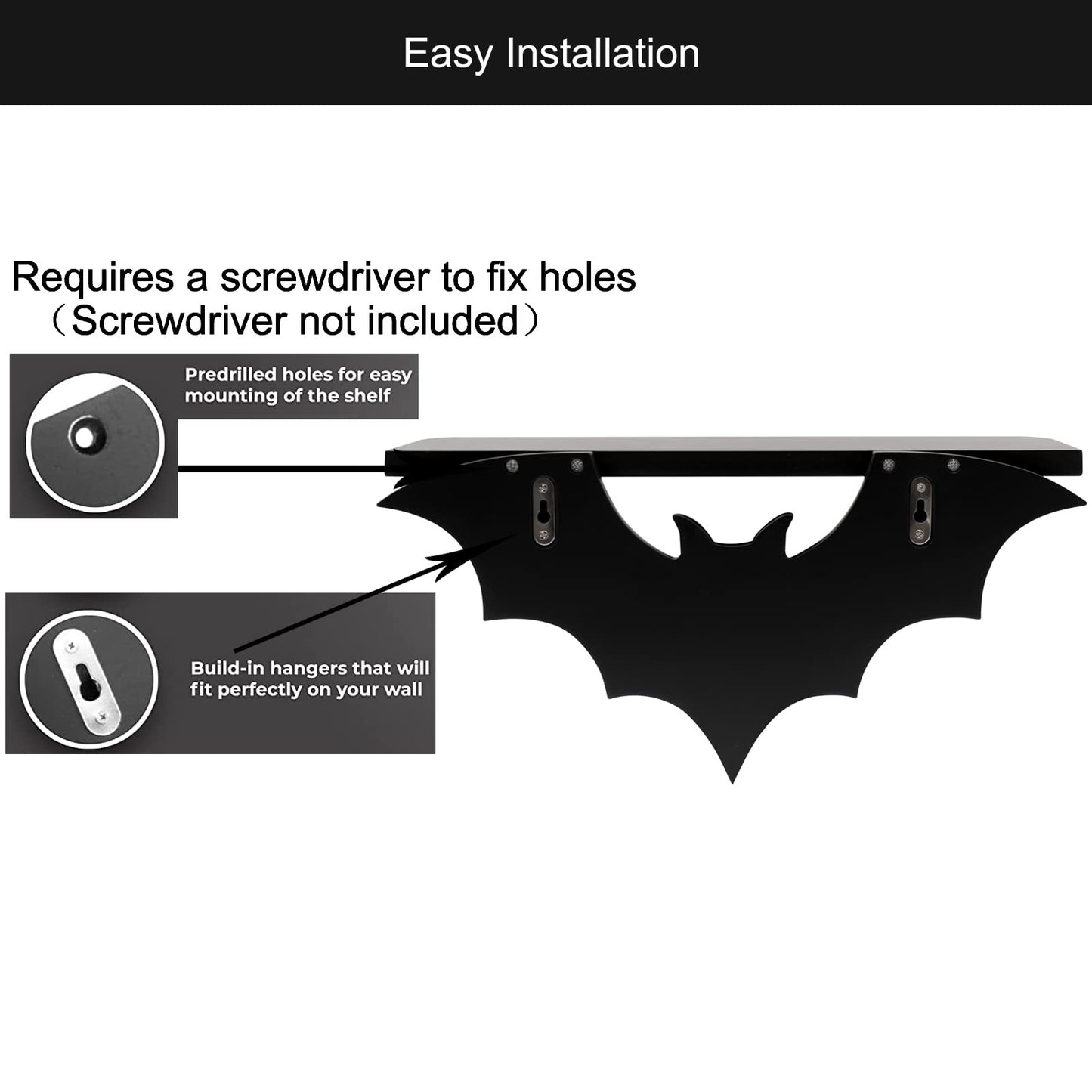 Bat Shelf with Key Hooks