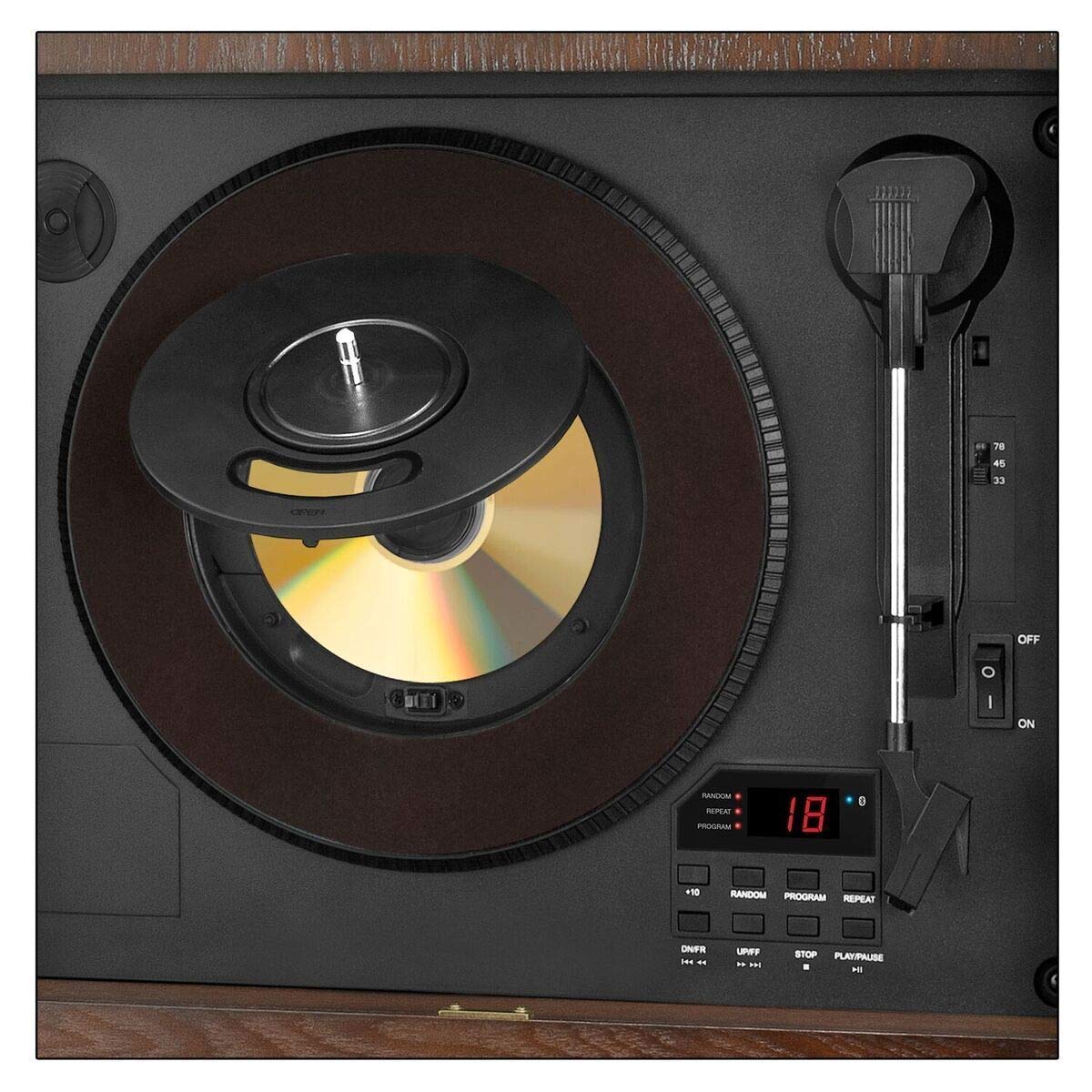 Wood Wall Mount Turntable with CD and Bluetooth