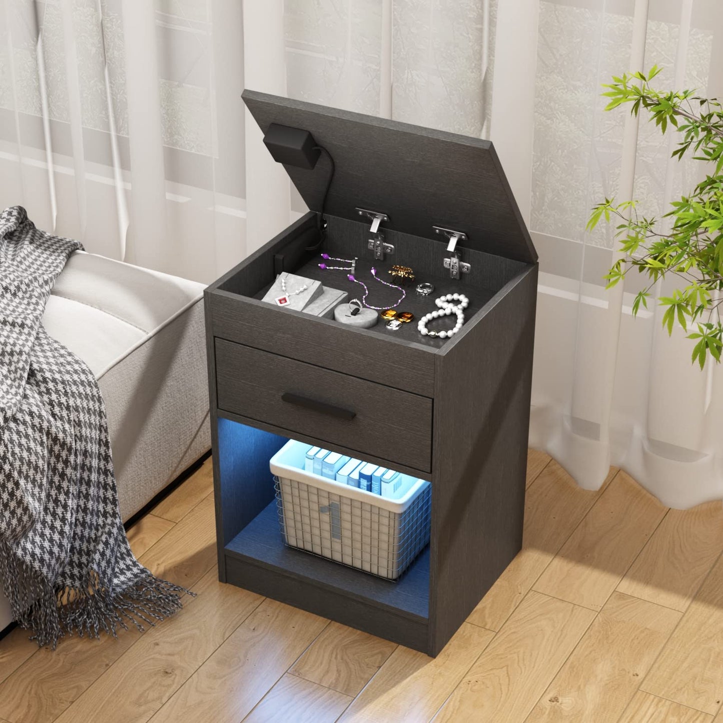 Concealed-Storage Nightstand with Lights