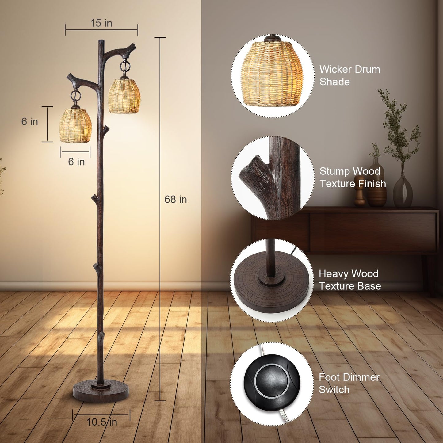 Scenekoy Rustic Farmhouse Standing Floor Lamp