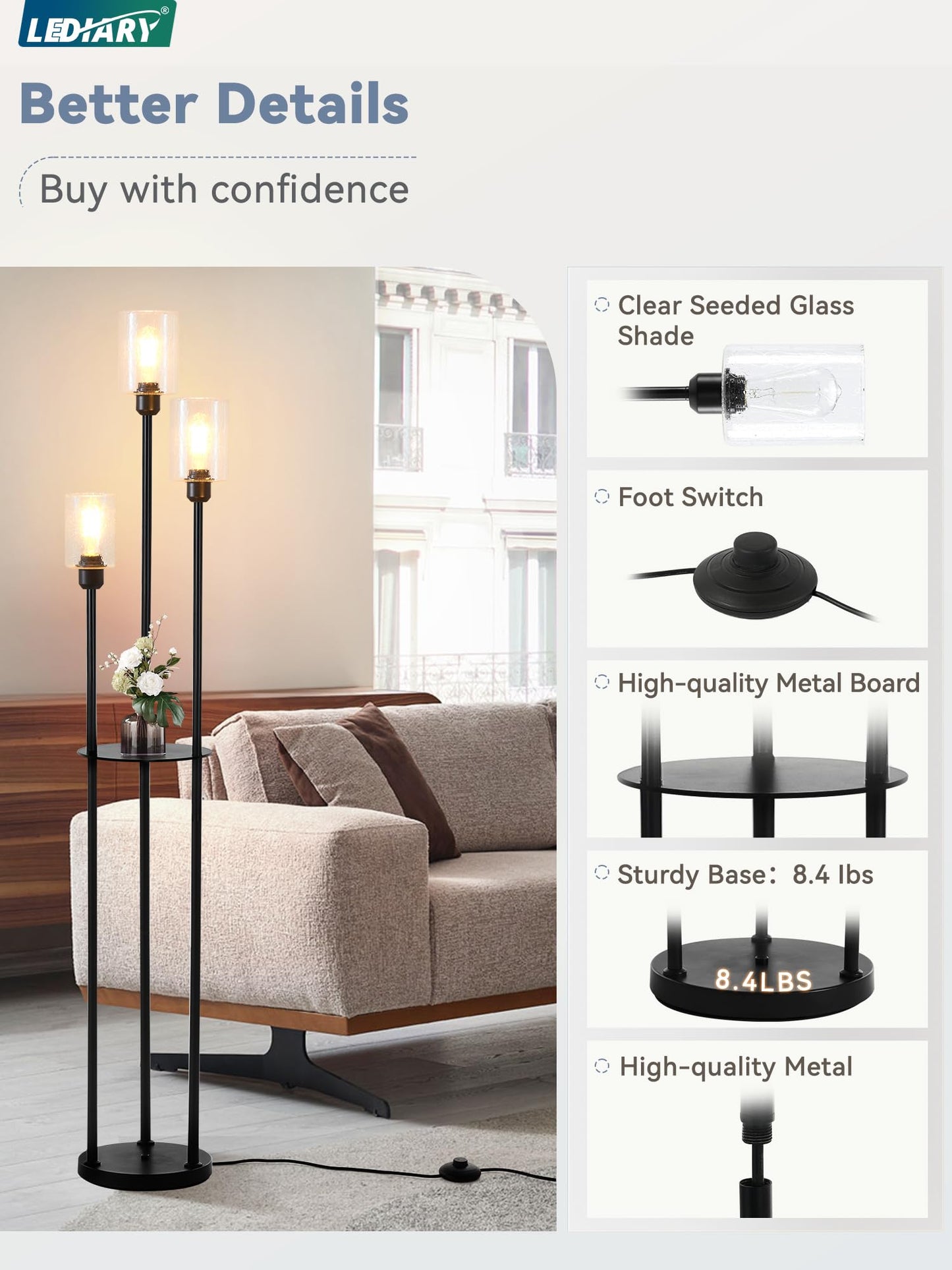 Modern Floor Lamp with Shelves