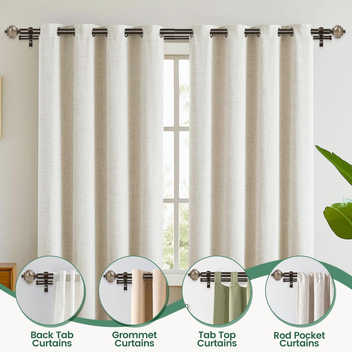 Bronze Curtain Rods with Marbled Finials - Adjustable Length