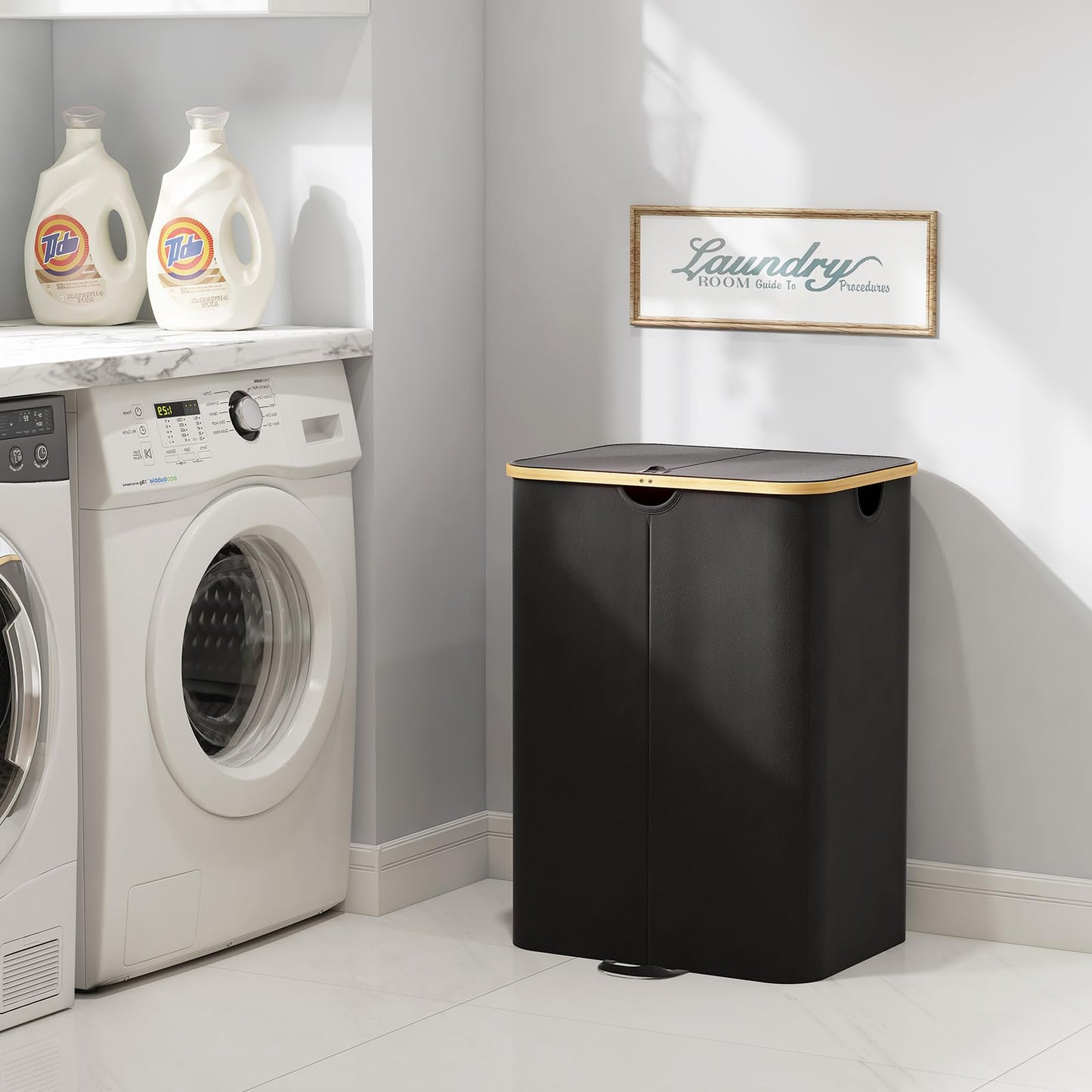 Double Laundry Hamper with Bamboo Handles