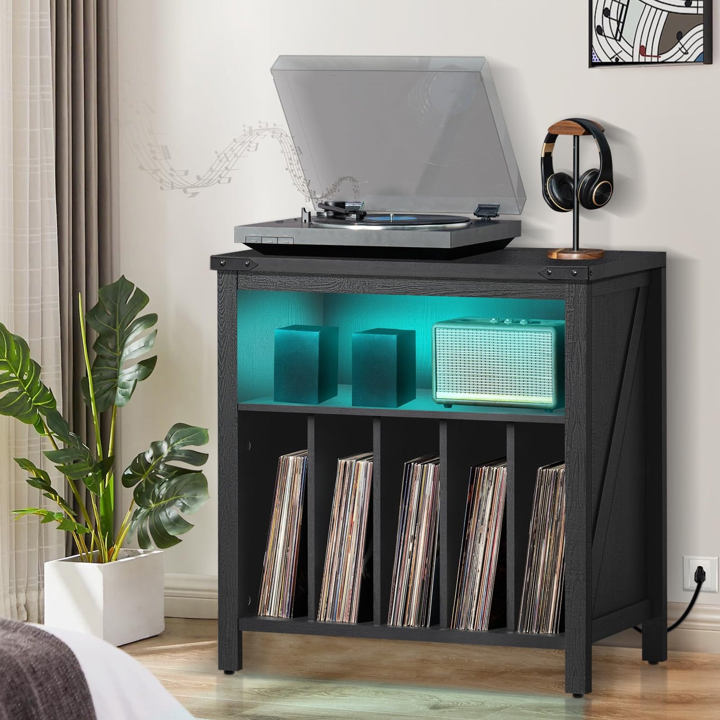 Record Player Stand with Charging Station