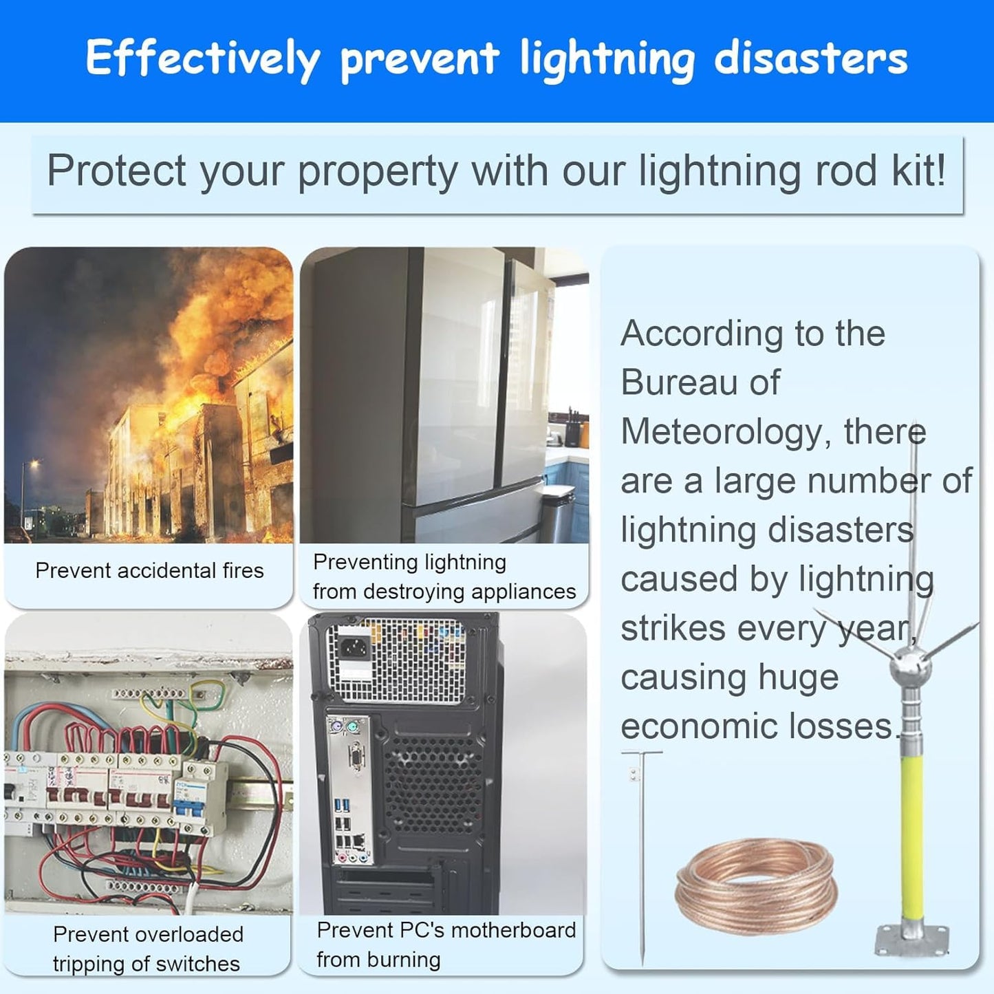 Insulated Lightning Rod Kit for Home Protection