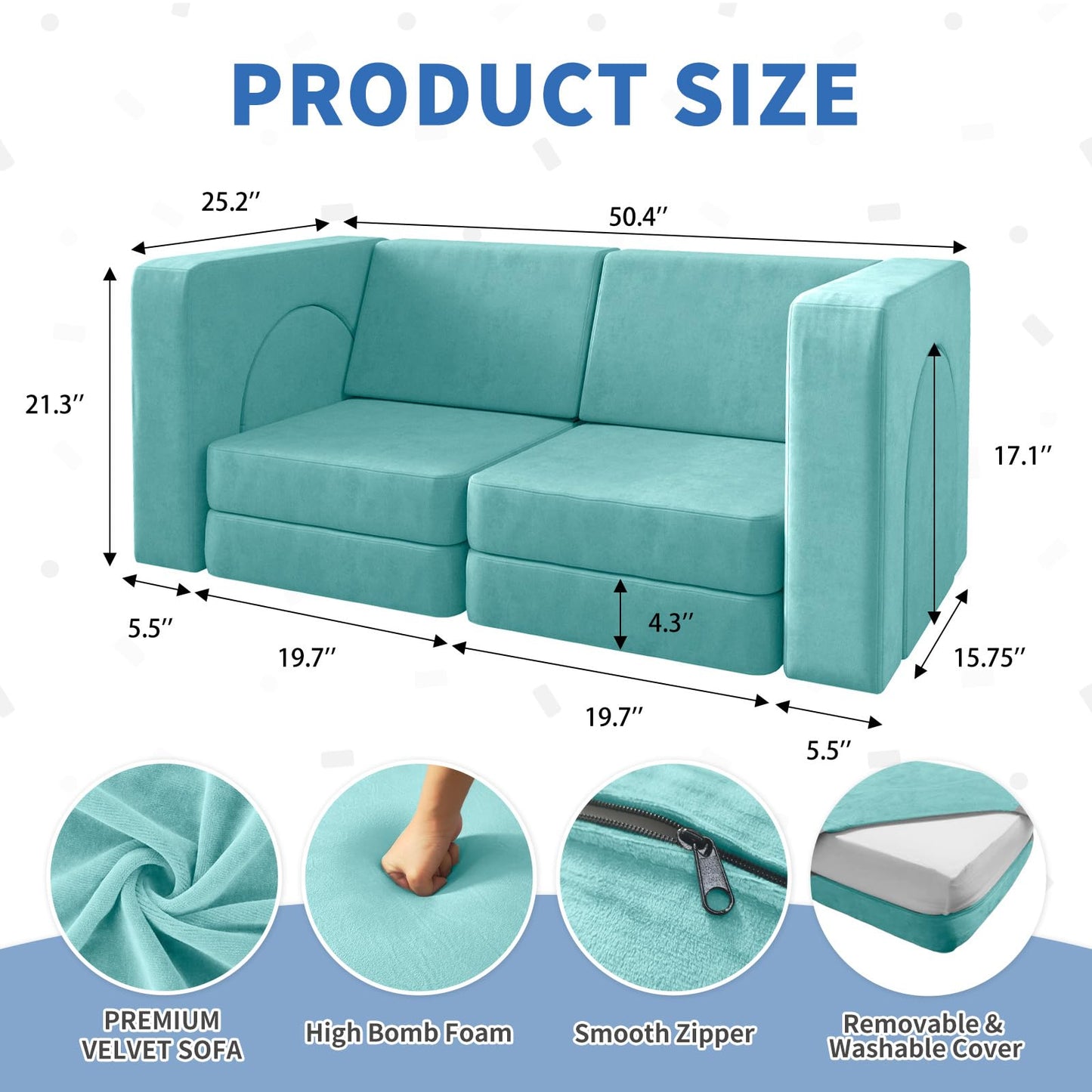 Modular Kids’ Couch with 10 Foam Pieces