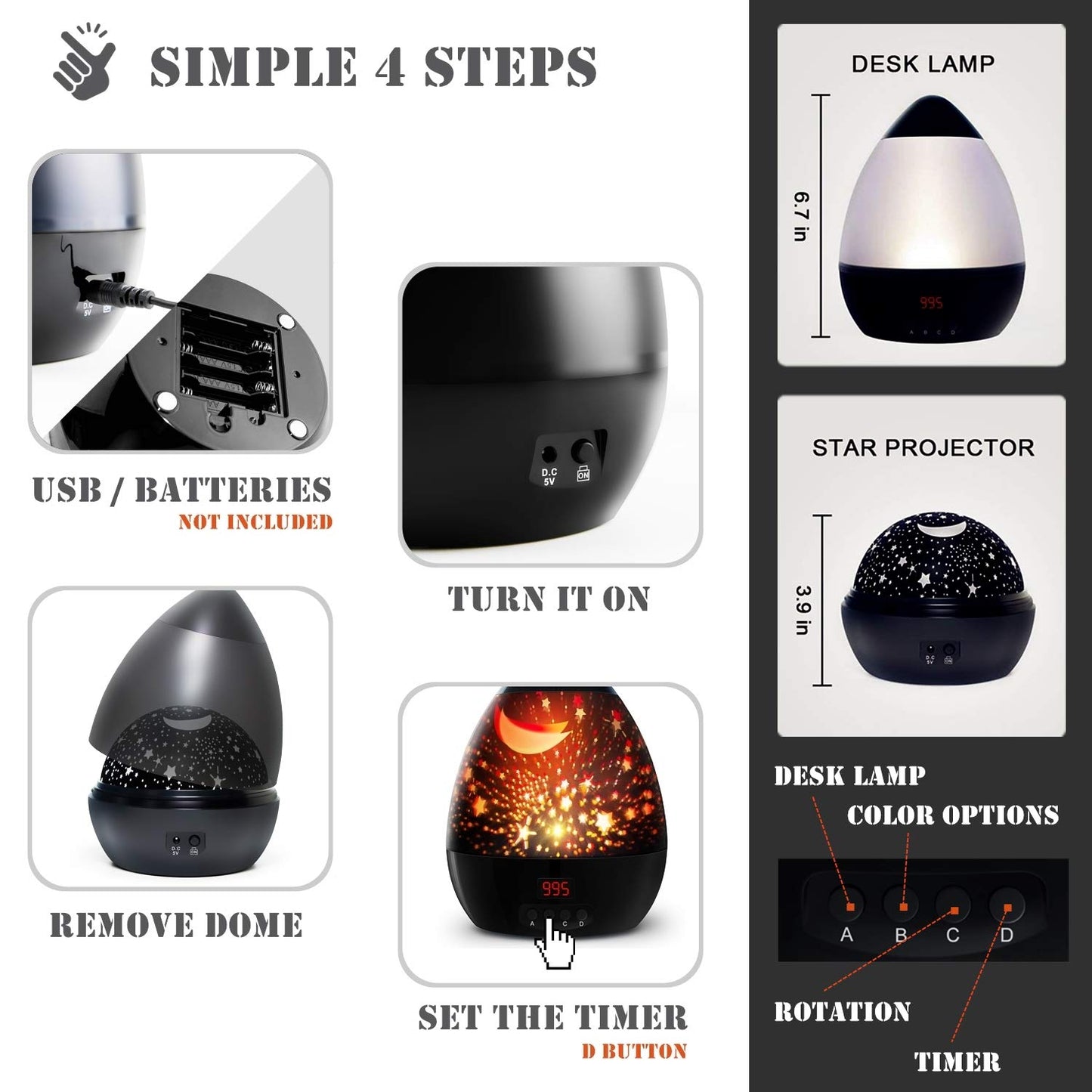 Multiple Colors Star Light Rotating Projector