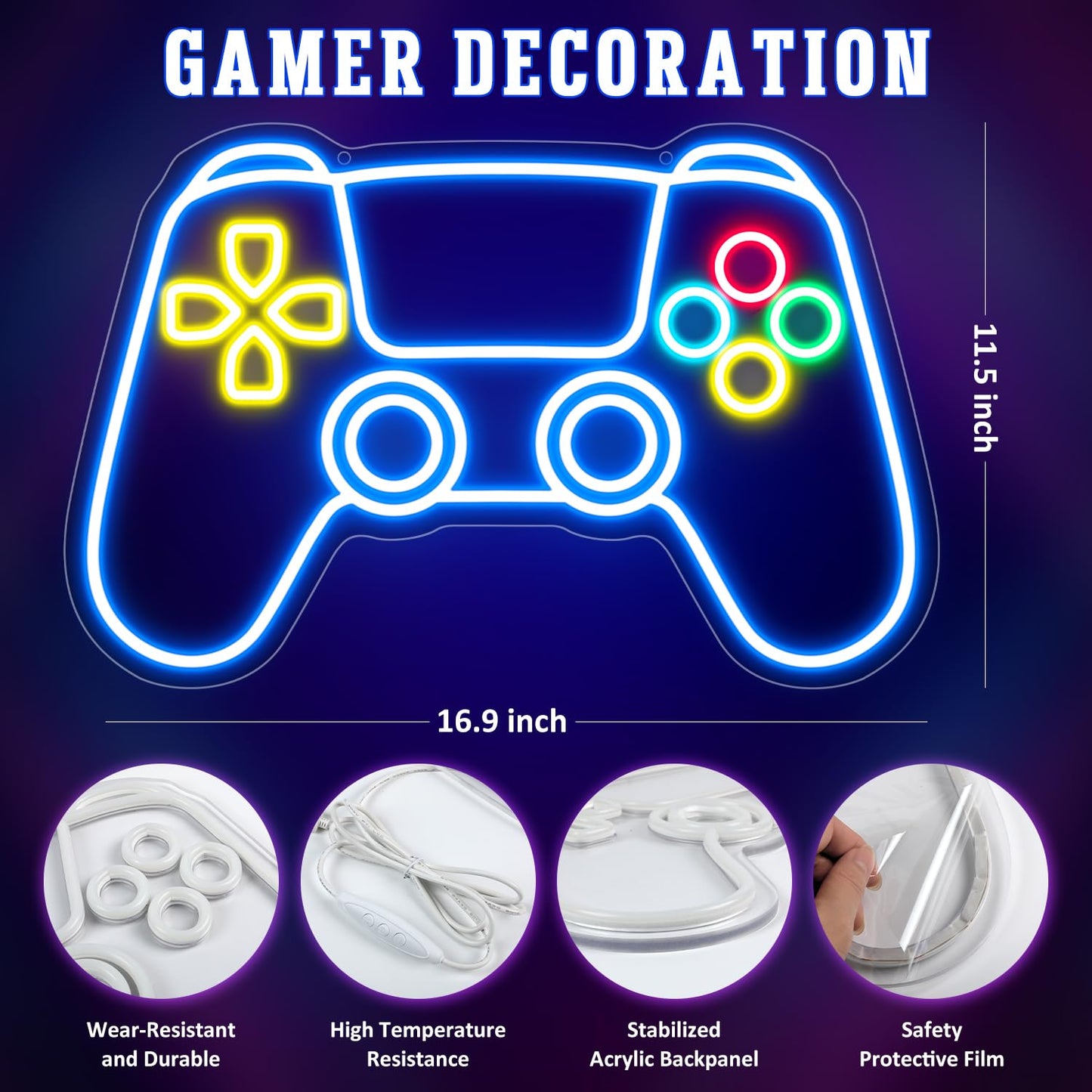 Gamer Neon Sign - Adjustable Brightness Gamepad Shape