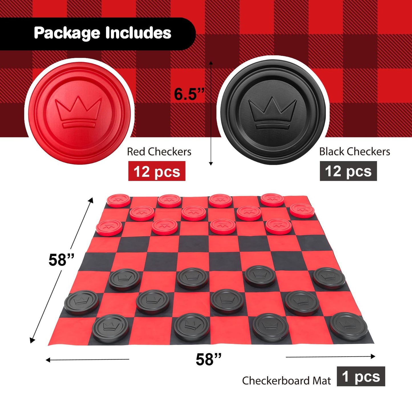 Jumbo Checkers Set with Storage Bag - 58" Mat