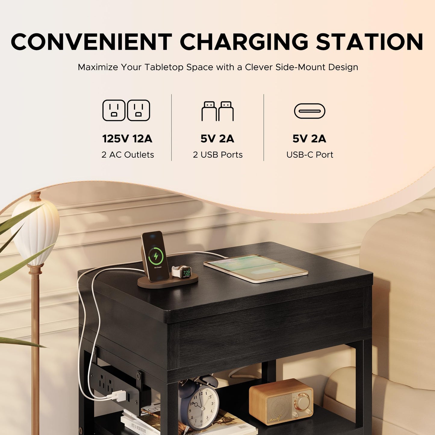 Locking Nightstand with Secret Compartment