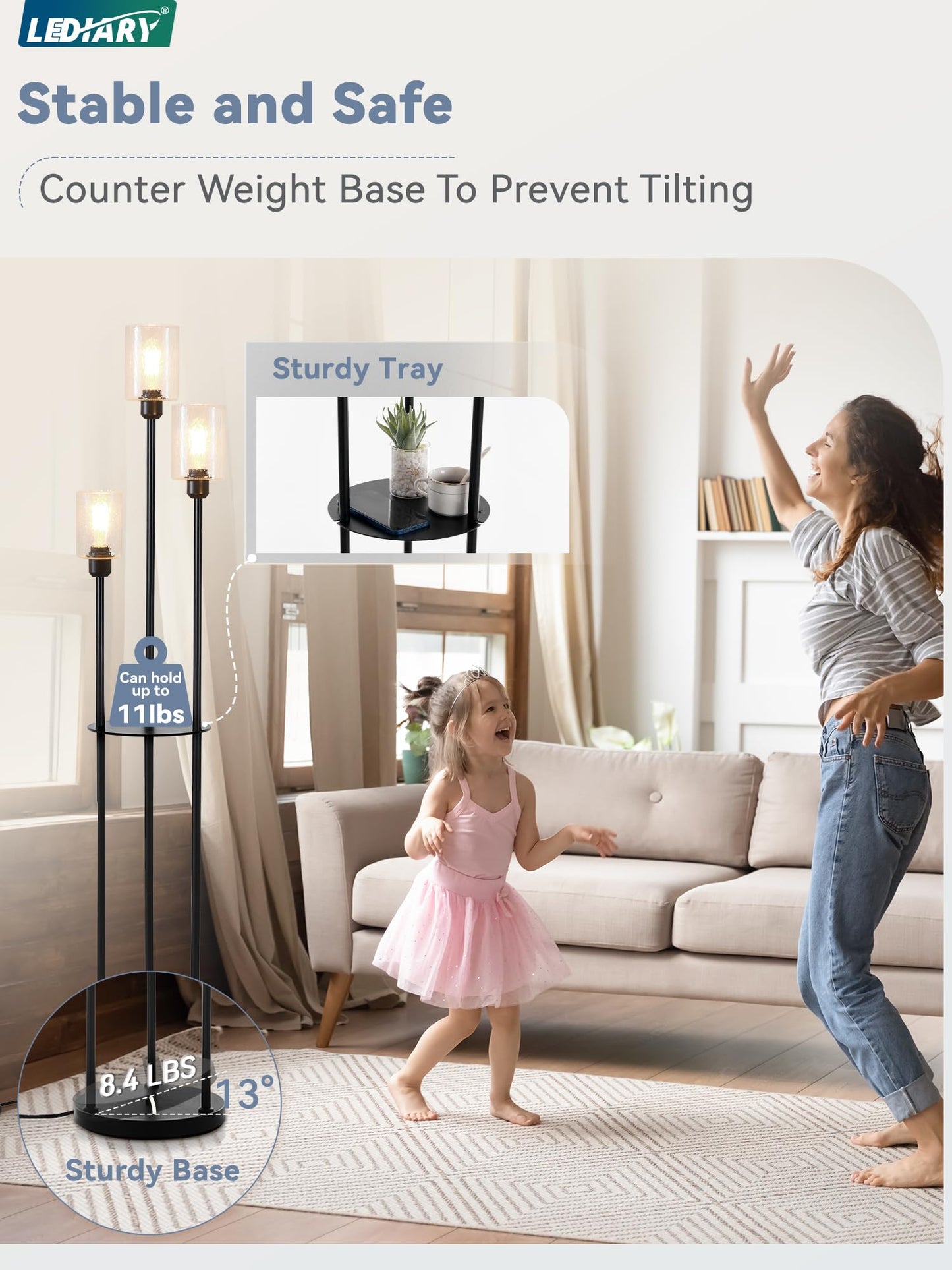 Modern Floor Lamp with Shelves