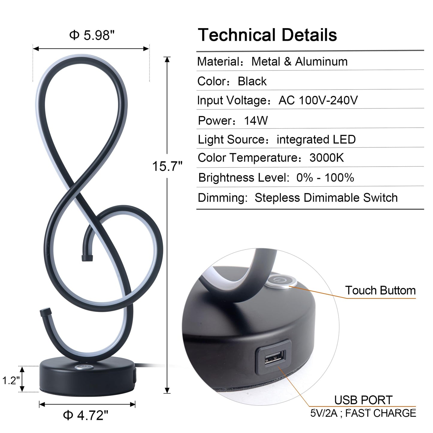 Modern Table Lamp with USB Port