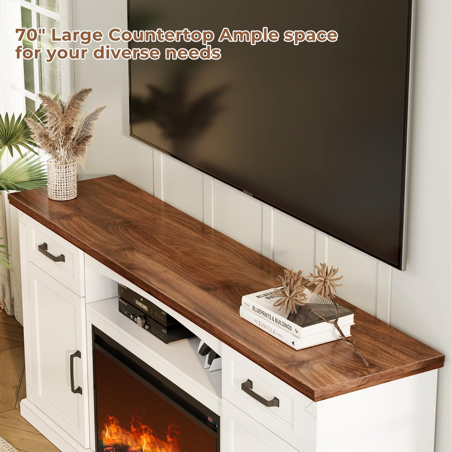 Farmhouse Entertainment Center with Electric Fireplace