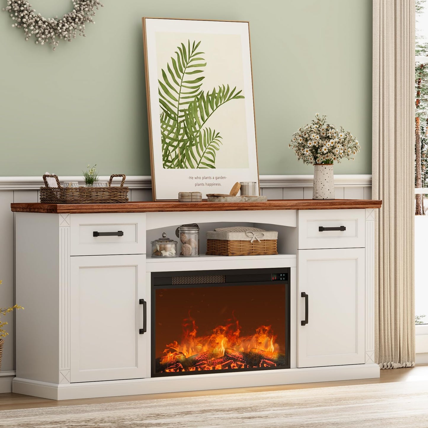 Farmhouse Entertainment Center with Electric Fireplace