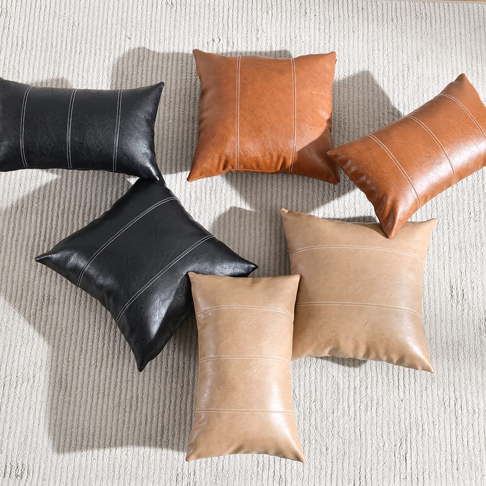 Faux Leather Patchwork Pillow Covers (Set of 2)