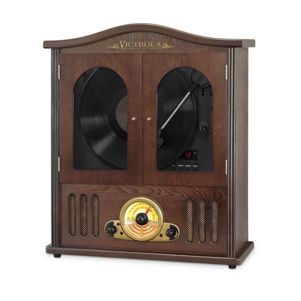 Wood Wall Mount Turntable with CD and Bluetooth