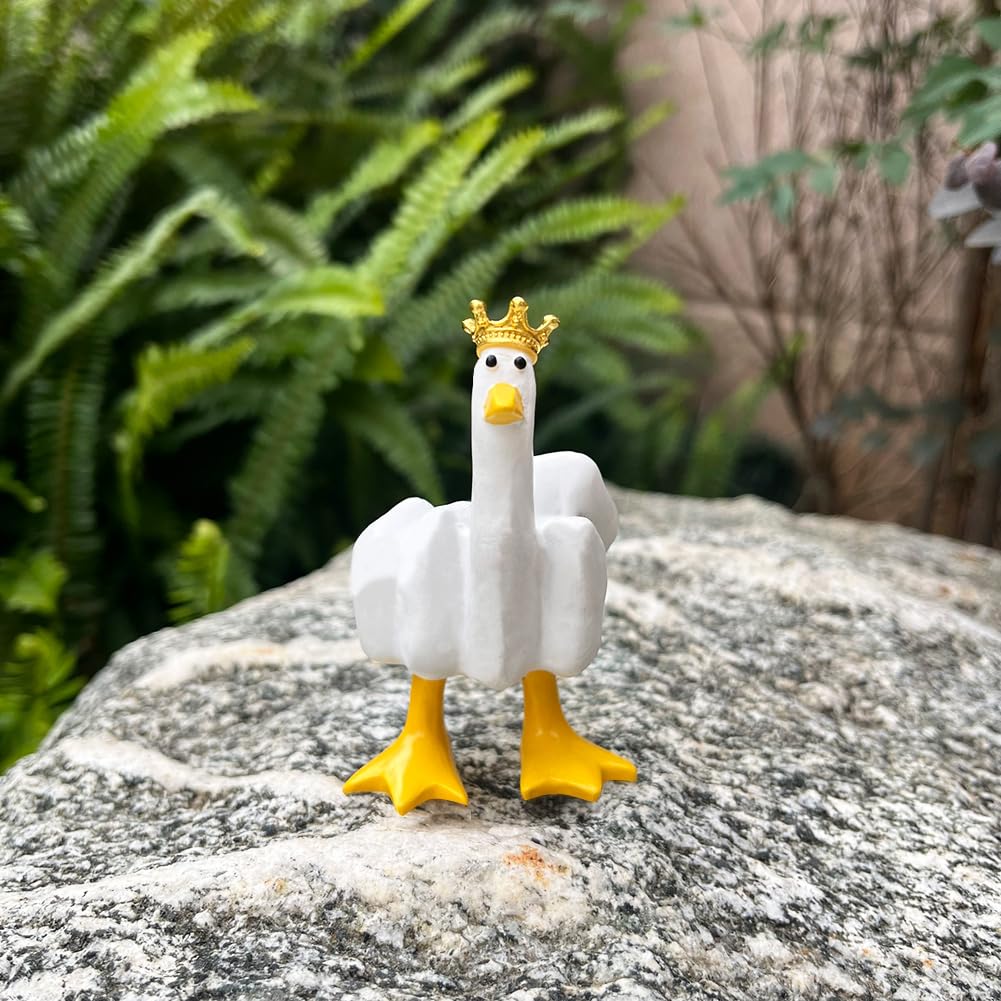 Middle Finger Duck Resin Figurine with Crown