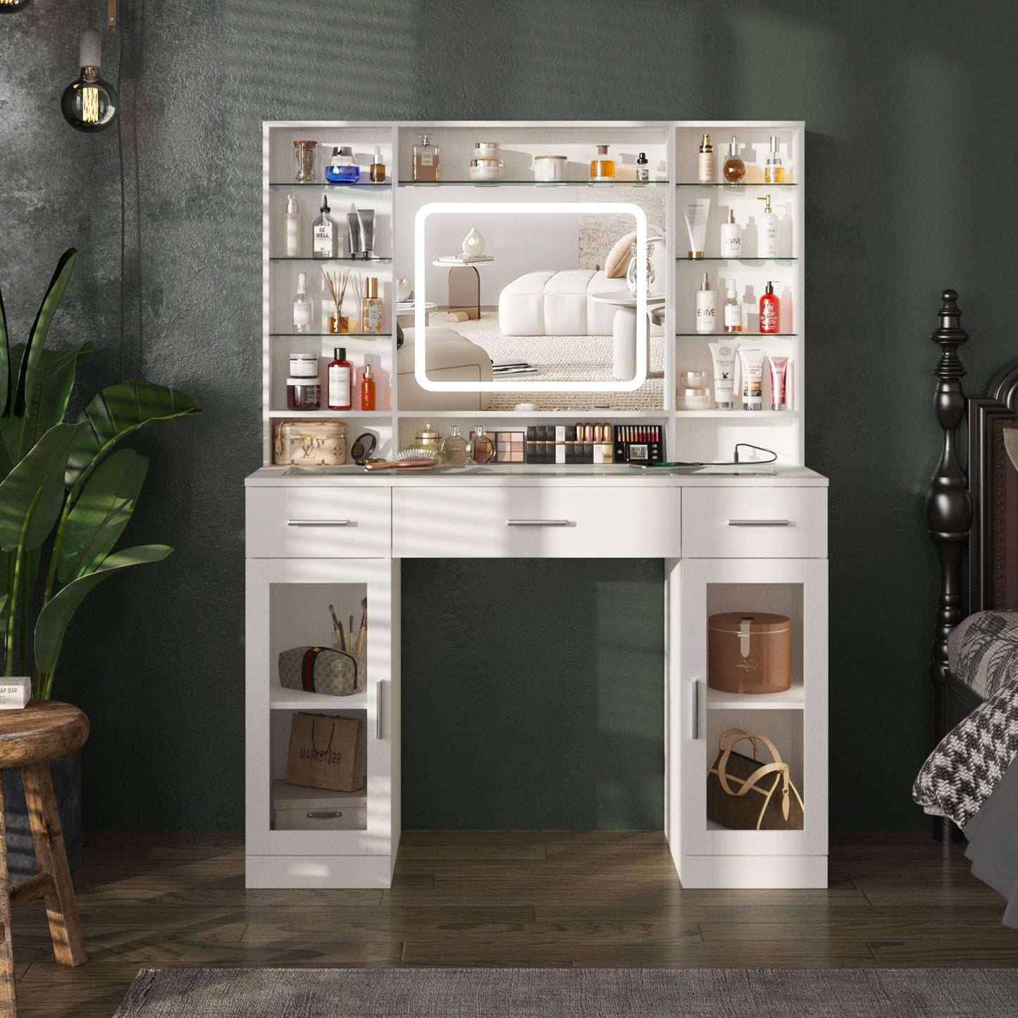 Makeup Vanity Desk with Lights and Outlets