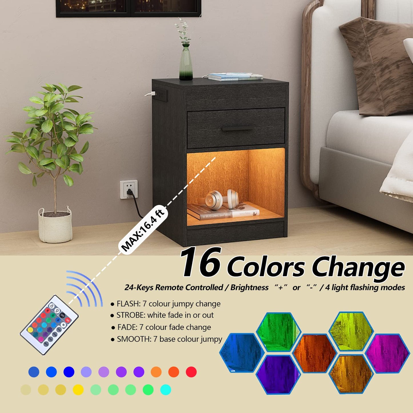 Concealed-Storage Nightstand with Lights