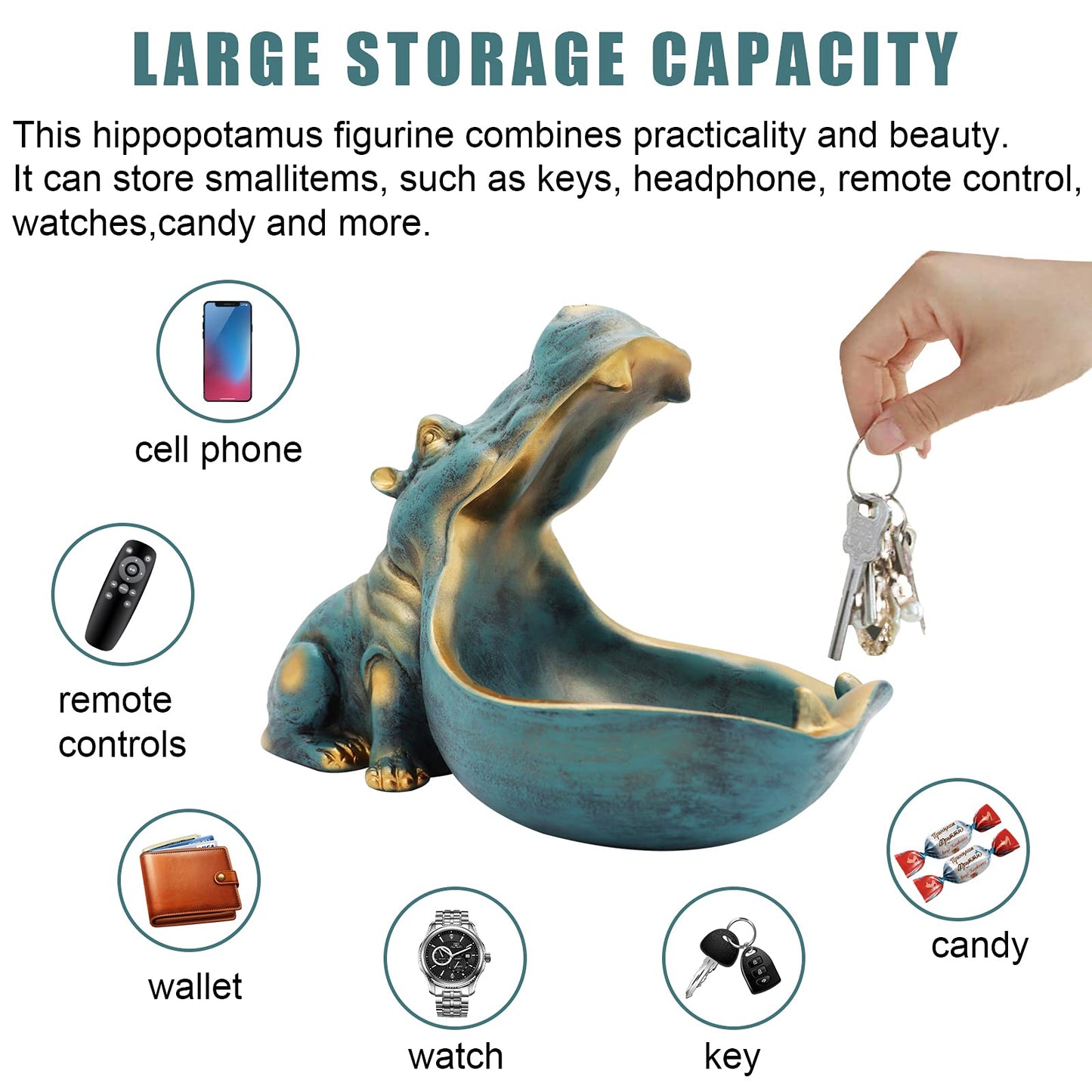 Hippo Statue Resin Candy Dish