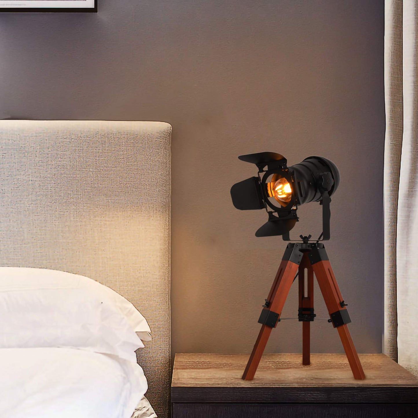 Industrial Tripod Wood Table Lamp