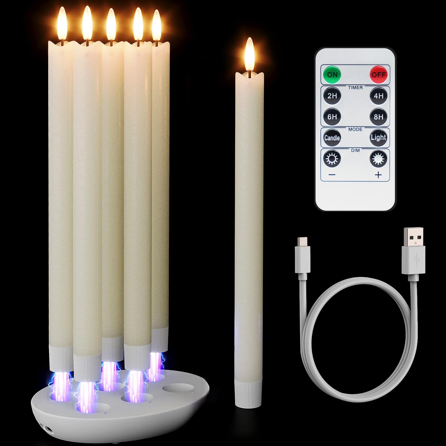 Patiphan Rechargeable Flameless Taper Candles with Charging Station