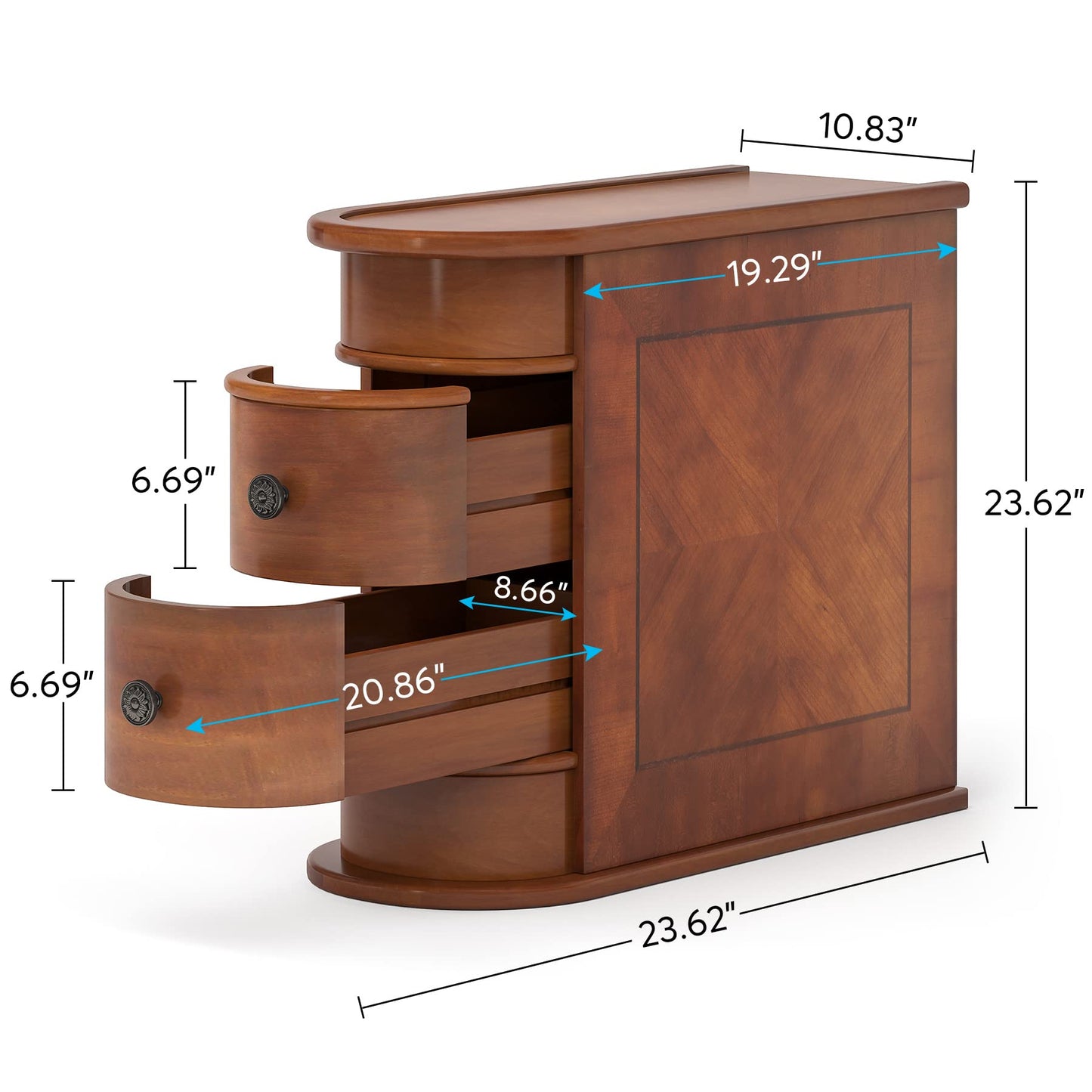 Fully Assembled Narrow Two-Drawer Side Table