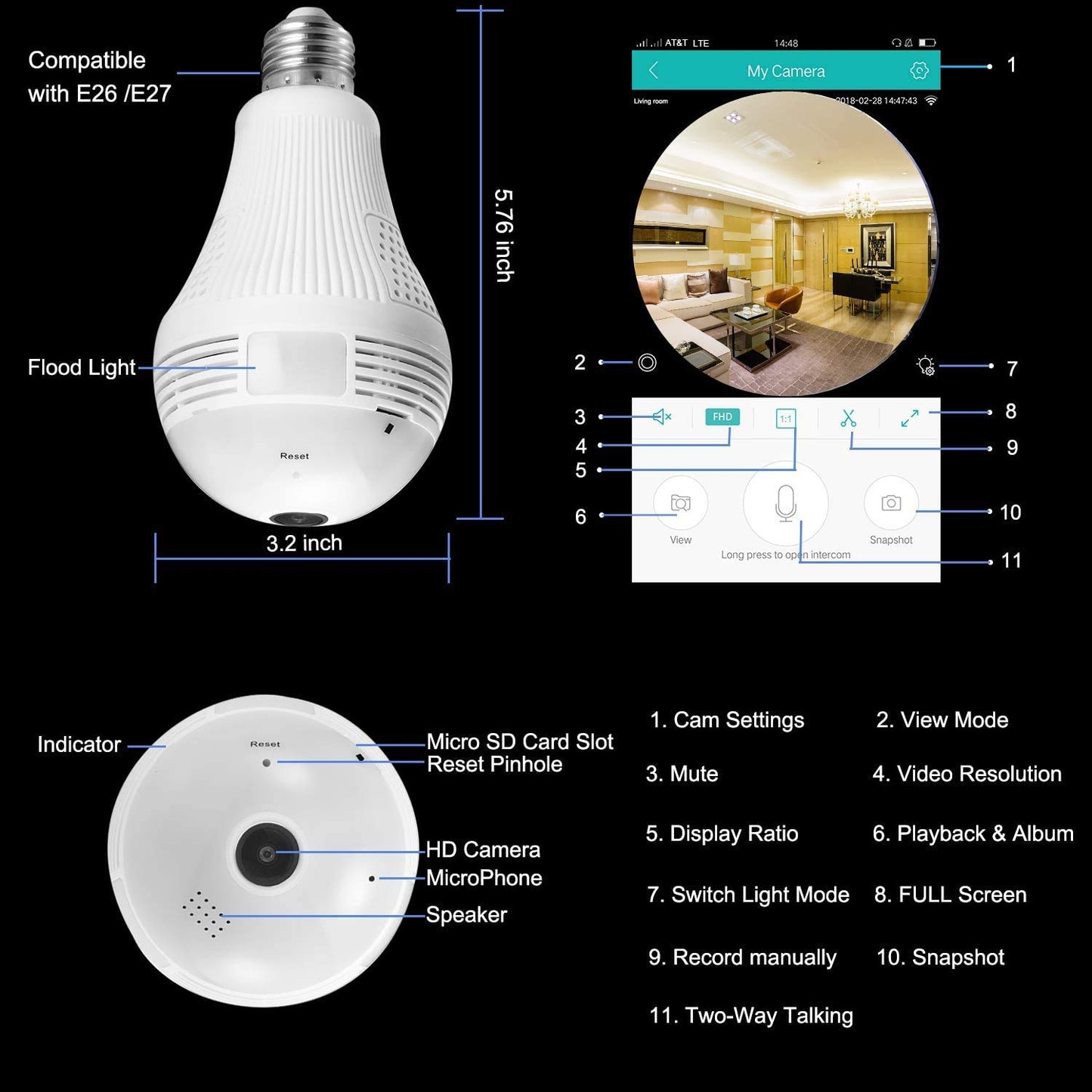 Full HD 1080P Home WiFi Camera - Panoramic Wireless Security
