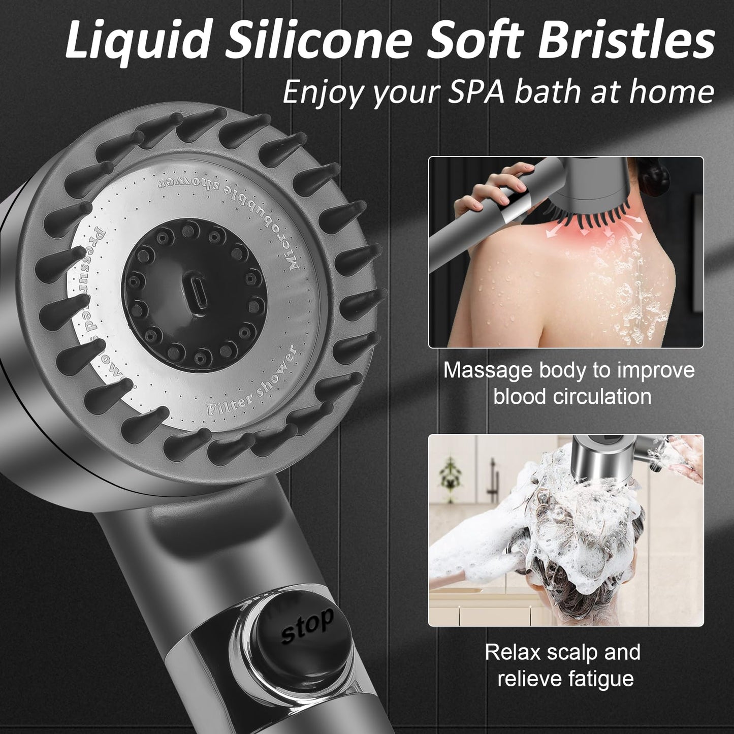 High-Pressure Shower Head with Built-In Scalp Massager