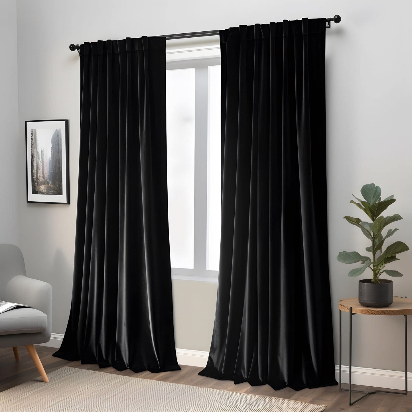 Black Velvet Blackout Curtains - 84" Long