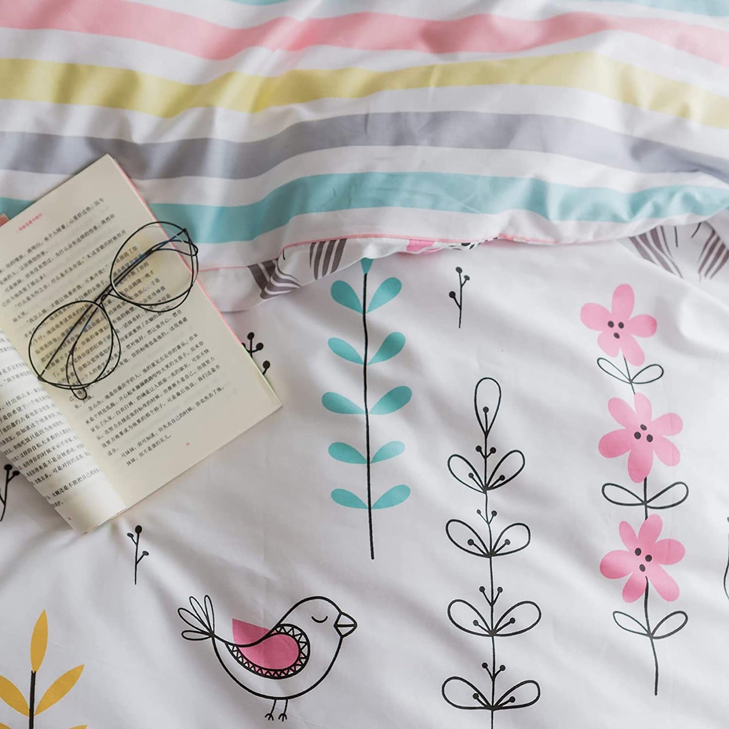 Floral Bird Print Girls Duvet Cover