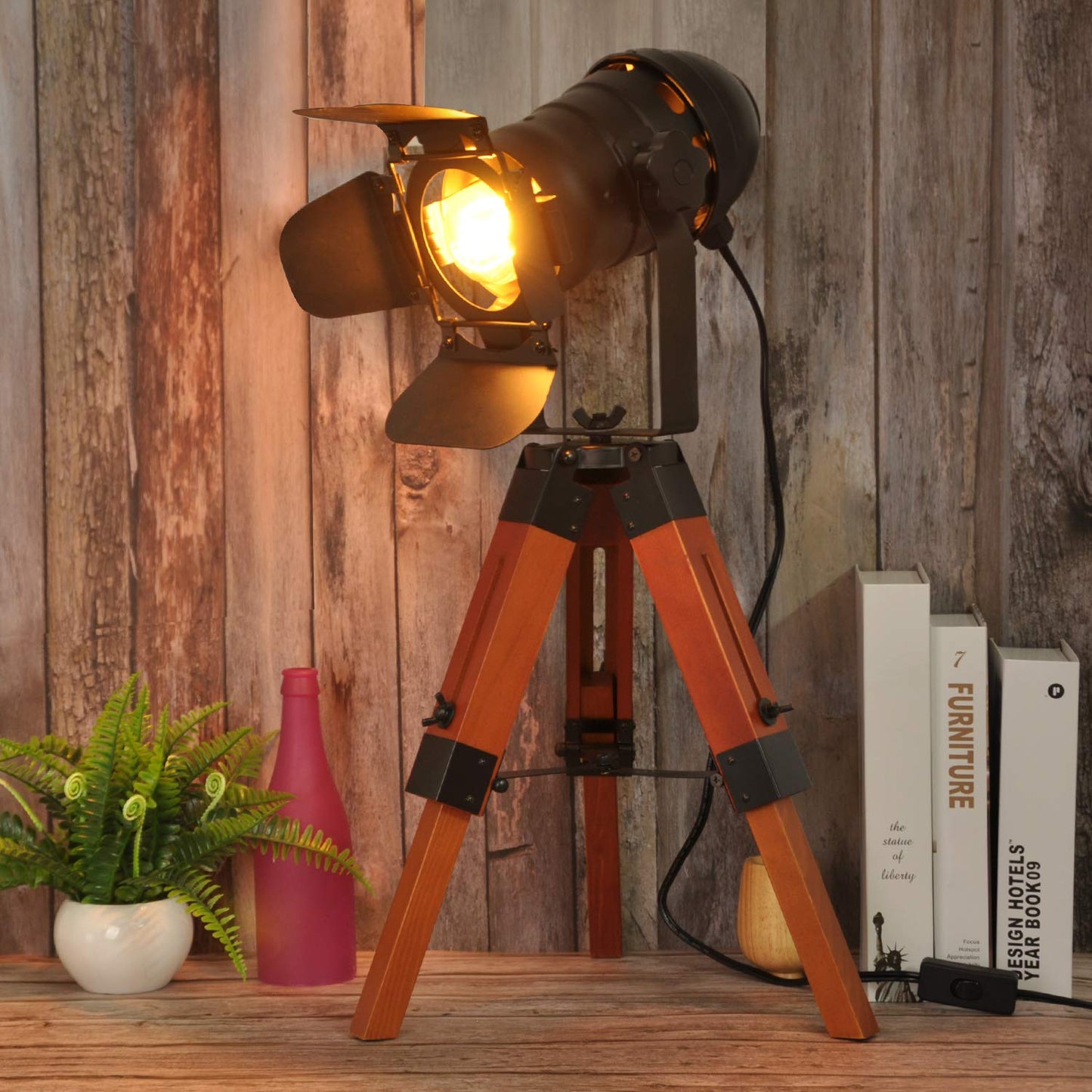 Industrial Tripod Wood Table Lamp