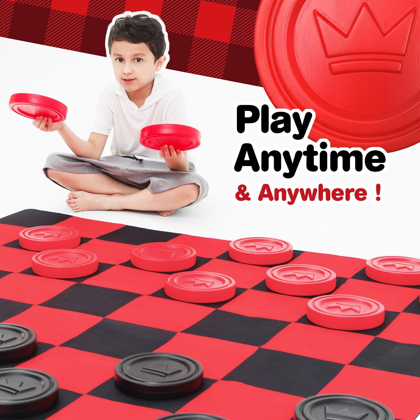 Jumbo Checkers Set with Storage Bag - 58" Mat