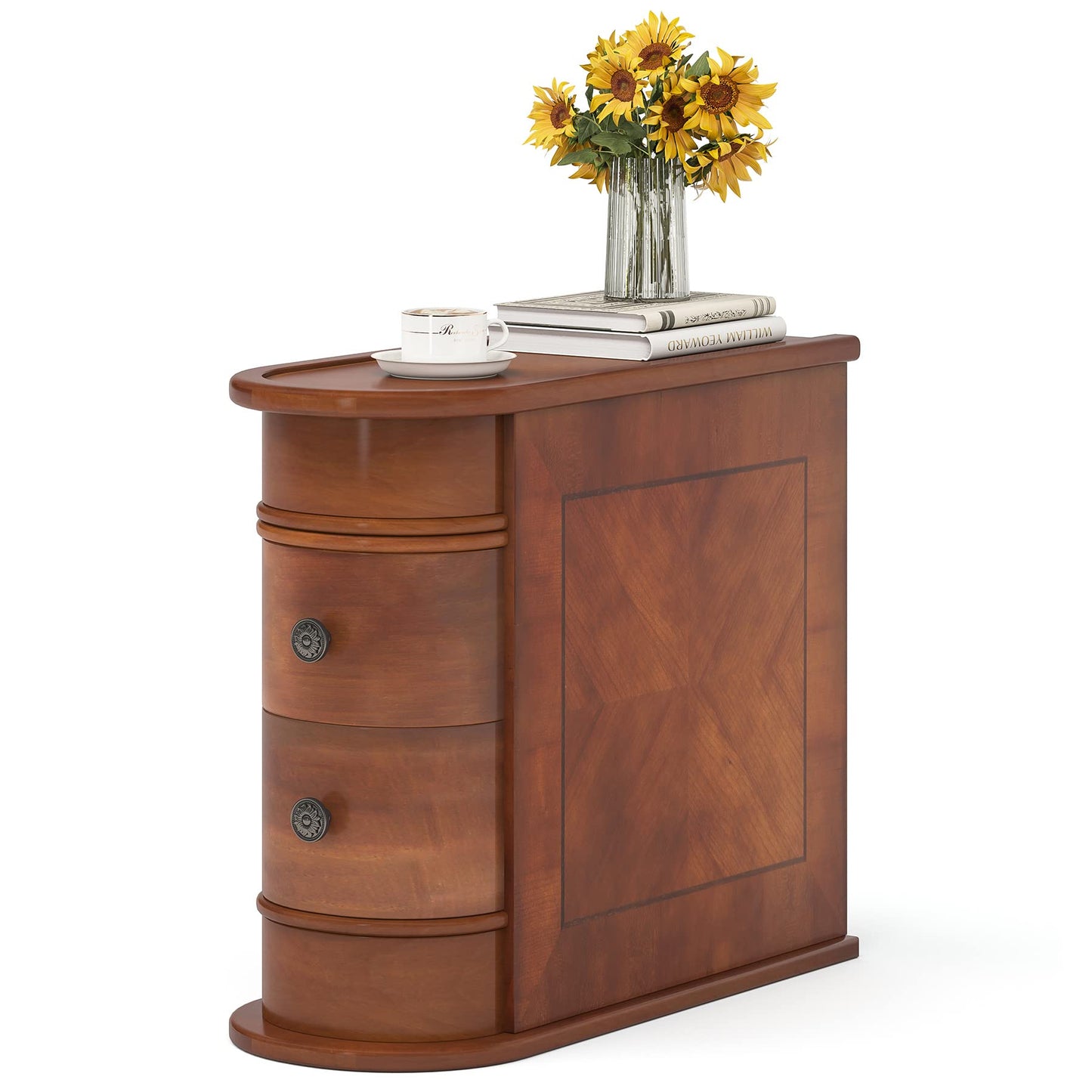 Fully Assembled Narrow Two-Drawer Side Table